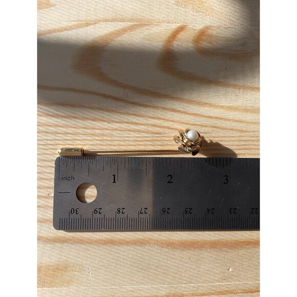 Vintage Gold Tone Rose Stick Pin Brooch With Faux Pearl Accent - Picture 4 of 4